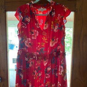 LOFT Red Floral Dress